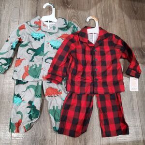 NEW Baby Pajama Sets Size 12M Cozy Dinosaur and Plaid Pjs 4 Pieces, 2 Sets